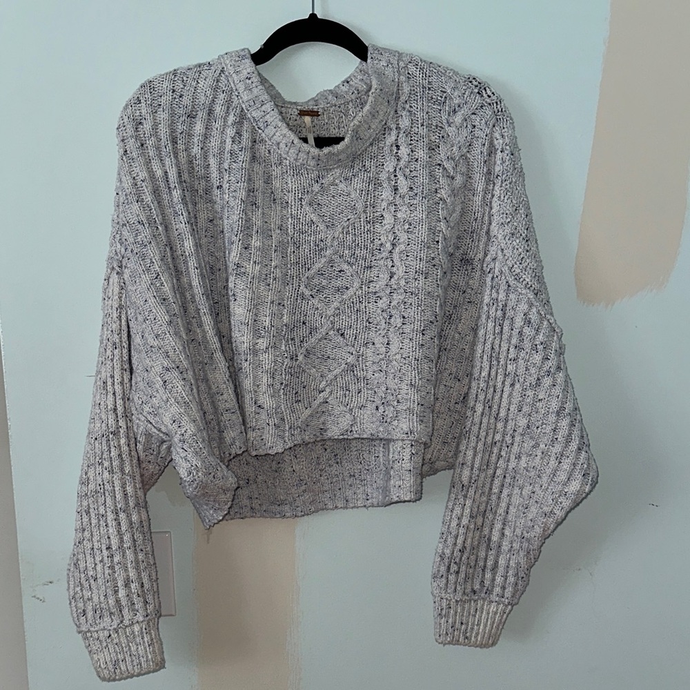 Free People Blue Cropped Cable Knit Sweater